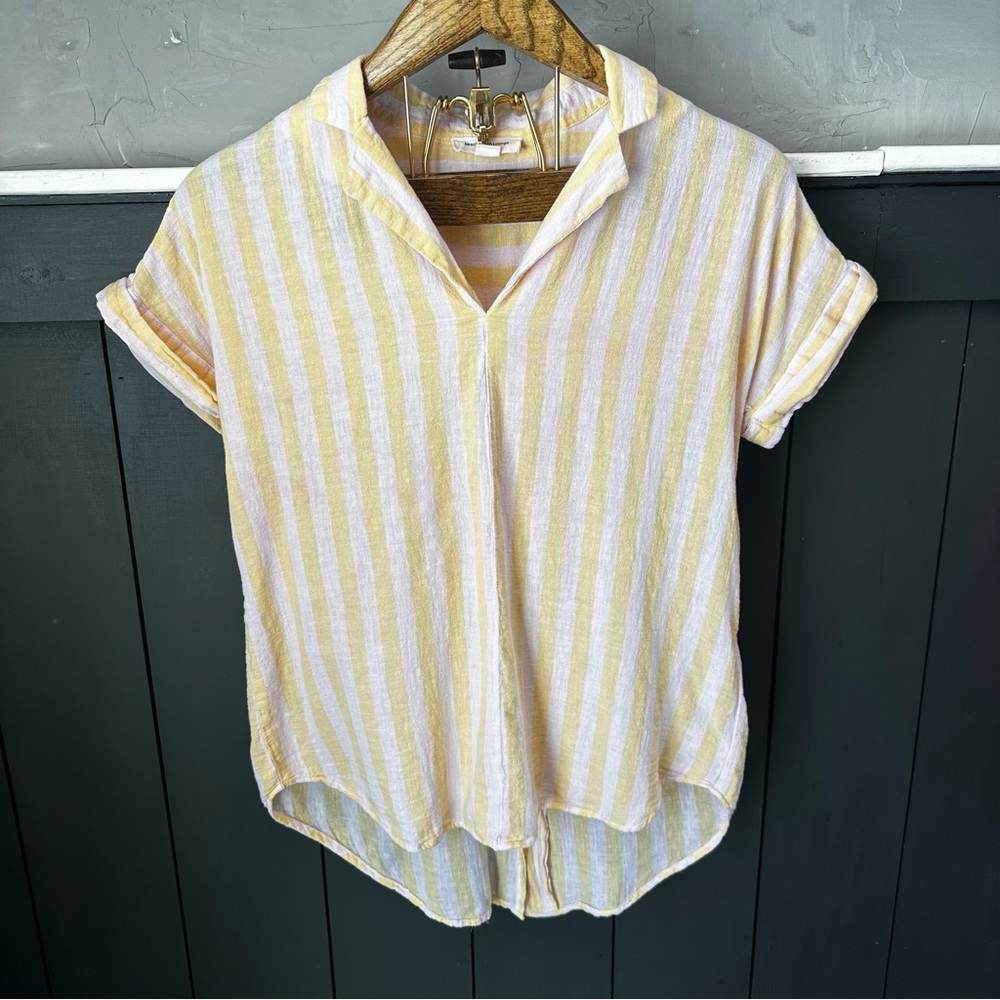 Beachlunchlounge Linen Popover Shirt Short Sleeve Casual Top‎ Small